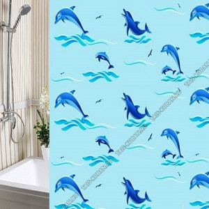 Штора для ванной 180х180см ПВД "Дельфины" голуб.+ кольца (6984-008-blue)