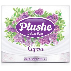 Туалетная бумага PLUSHE Deluxe Light 3сл 15м Сирень белый,фиолет. (4шт)