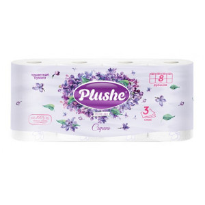 Туалетная бумага PLUSHE Deluxe Light 3сл 15м Сирень белый,фиолет. (8шт) (11952)