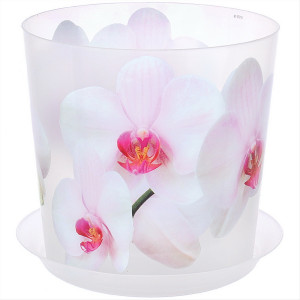 Кашпо 1,2л Белая орхидея 12,5х12,5см с поддон. прозр. М3105