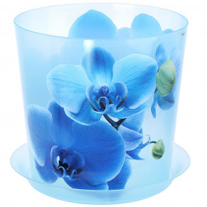 Кашпо 2,4л Голубая орхидея 15х16см с поддон. голуб. М3106