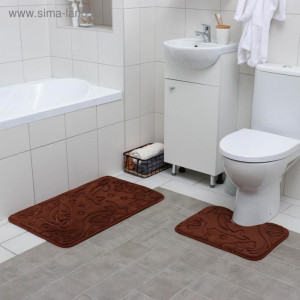 Набор ковриков для ванны и туалета "Дельфины" 2 шт 40х509, 50х80см цвет МИКС