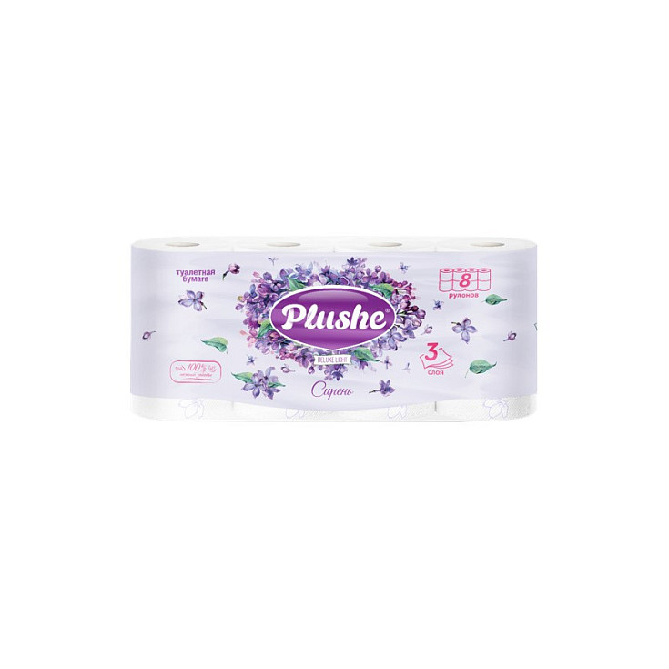 Туалетная бумага PLUSHE Deluxe Light 3сл 15м Сирень белый,фиолет. (8шт) (11952)