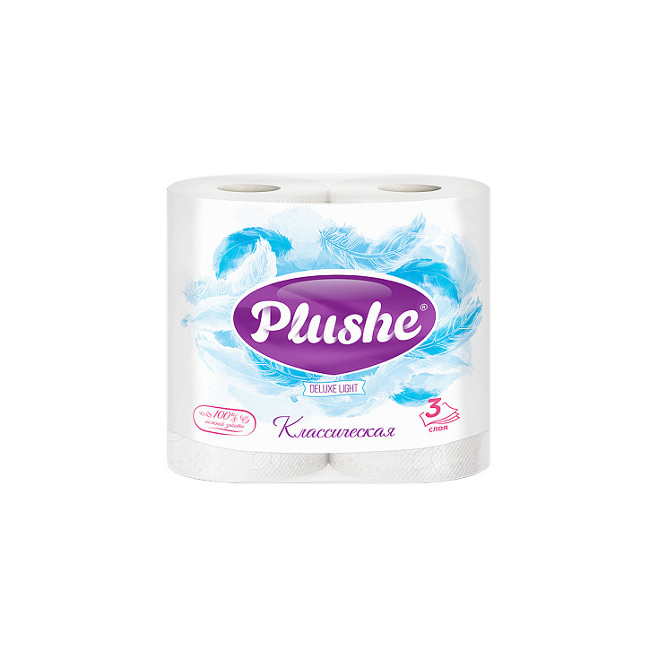 Туалетная бумага PLUSHE Deluxe Light 3сл 15м Классическая белый (4шт)