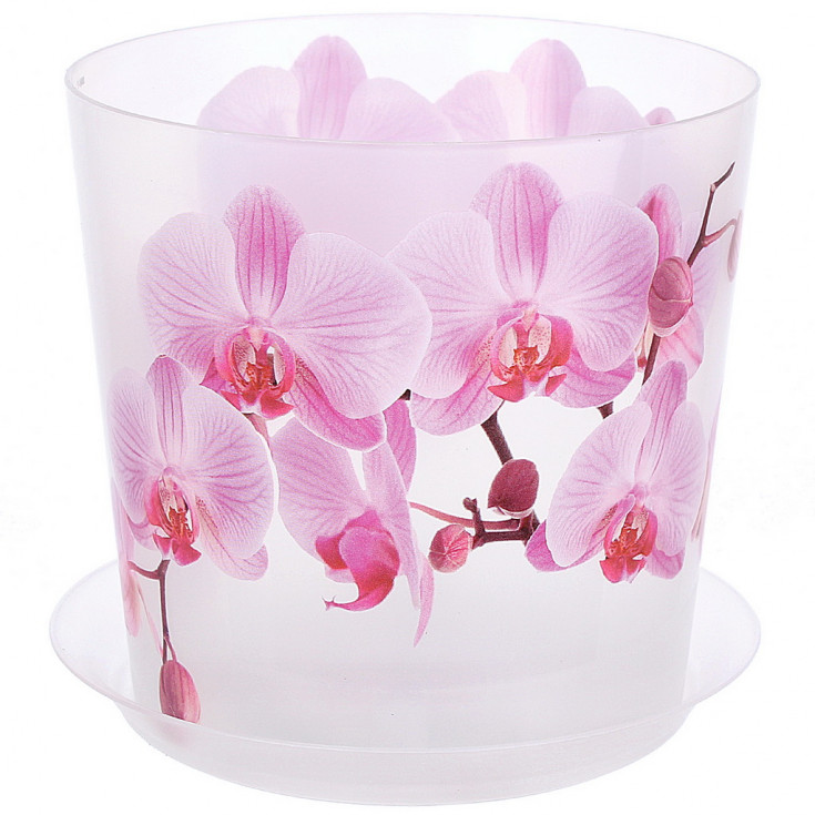Кашпо 1,2л Розовая орхидея 12,5х12,5см с поддон. М3105
