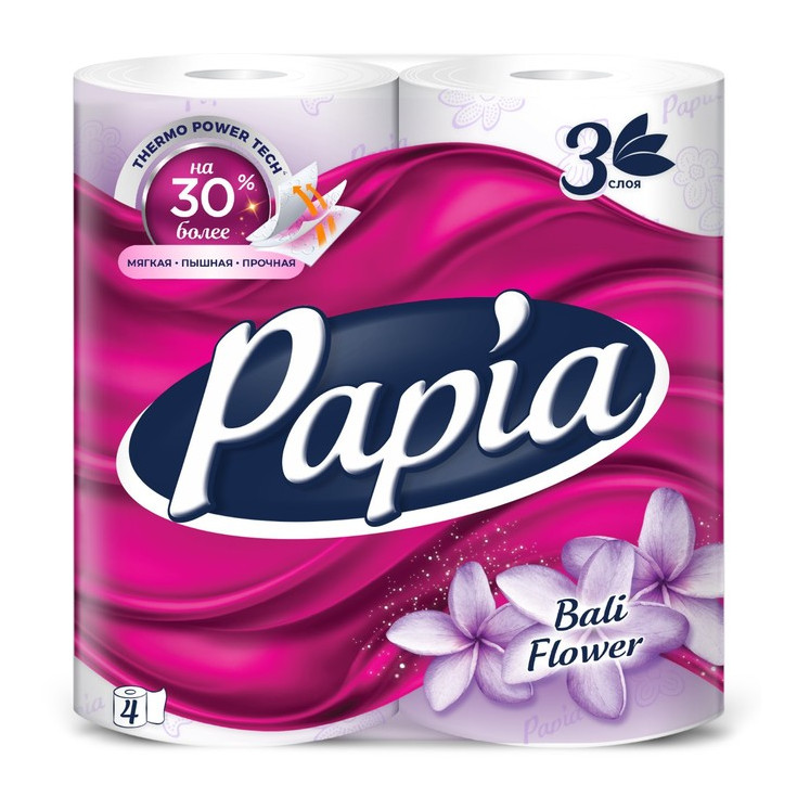 Туалетная бумага PAPIA 3сл Балтийский цветок (4шт)