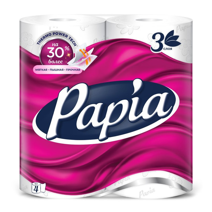Туалетная бумага PAPIA Белая 3сл (4шт)